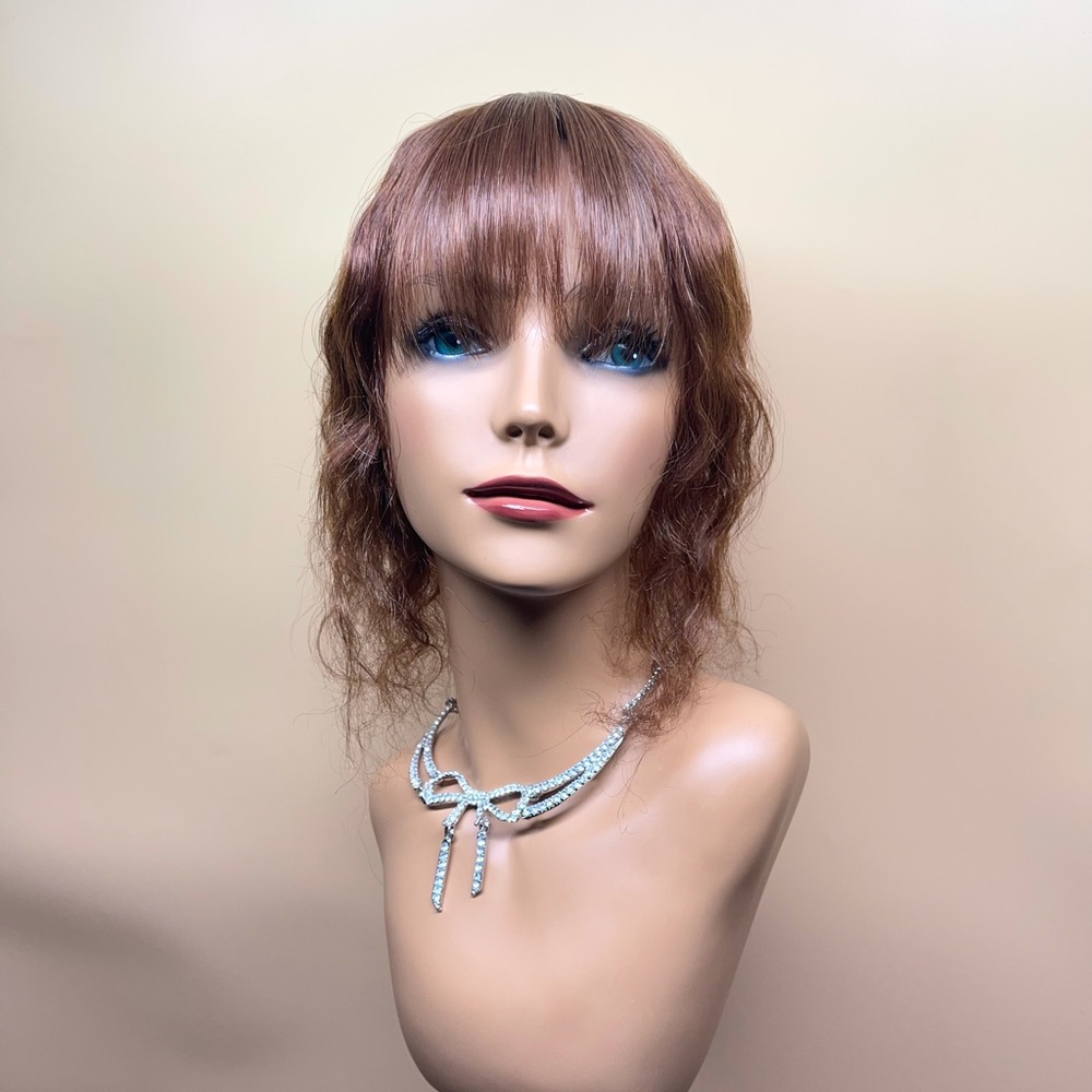 14” medium brown curly 100% human hair topper hairpieces